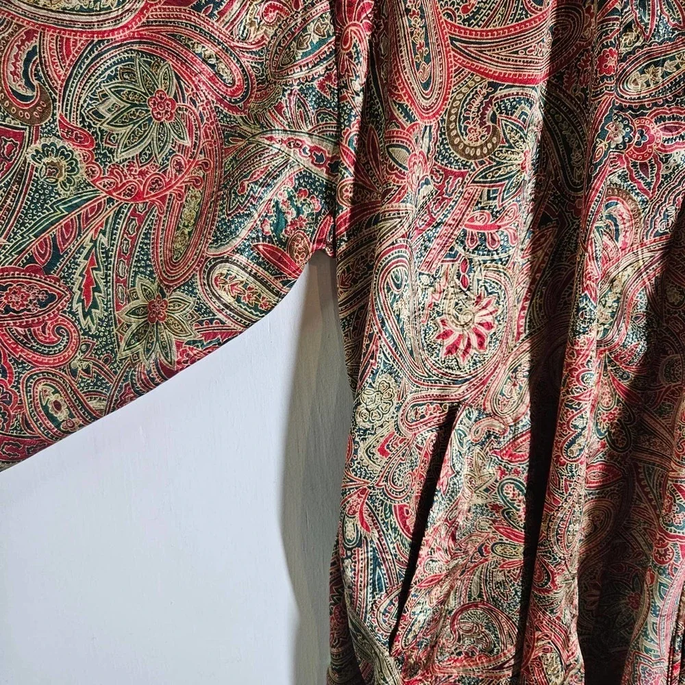 Vintage 90s Victoria's Secret 2pc Sleepshirt Kimono Robe XS OS Paisley Satin Set